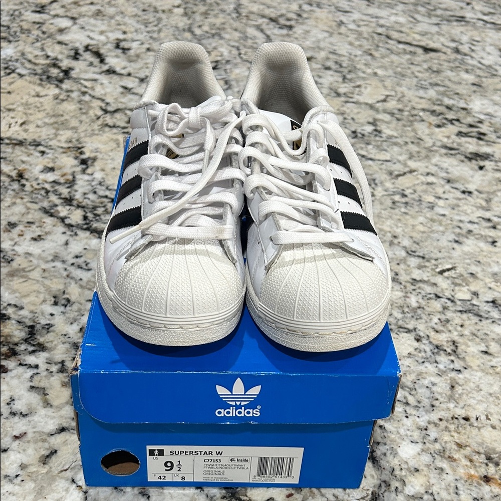 Adidas Women’s Sz9.5 Superstar Sneakers - White and Black
